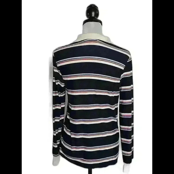 Stylish Navy Striped Long Sleeve Polo Shirt - Picture 2 of 3